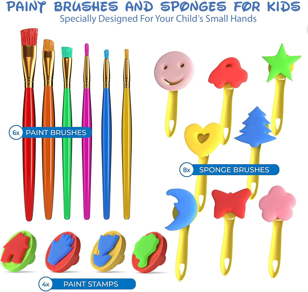 Finger Paint Set for Kids - Toddler painting set includes kids washable  paint and brush set, toddler paint paper pad, finger paint sponges and smock