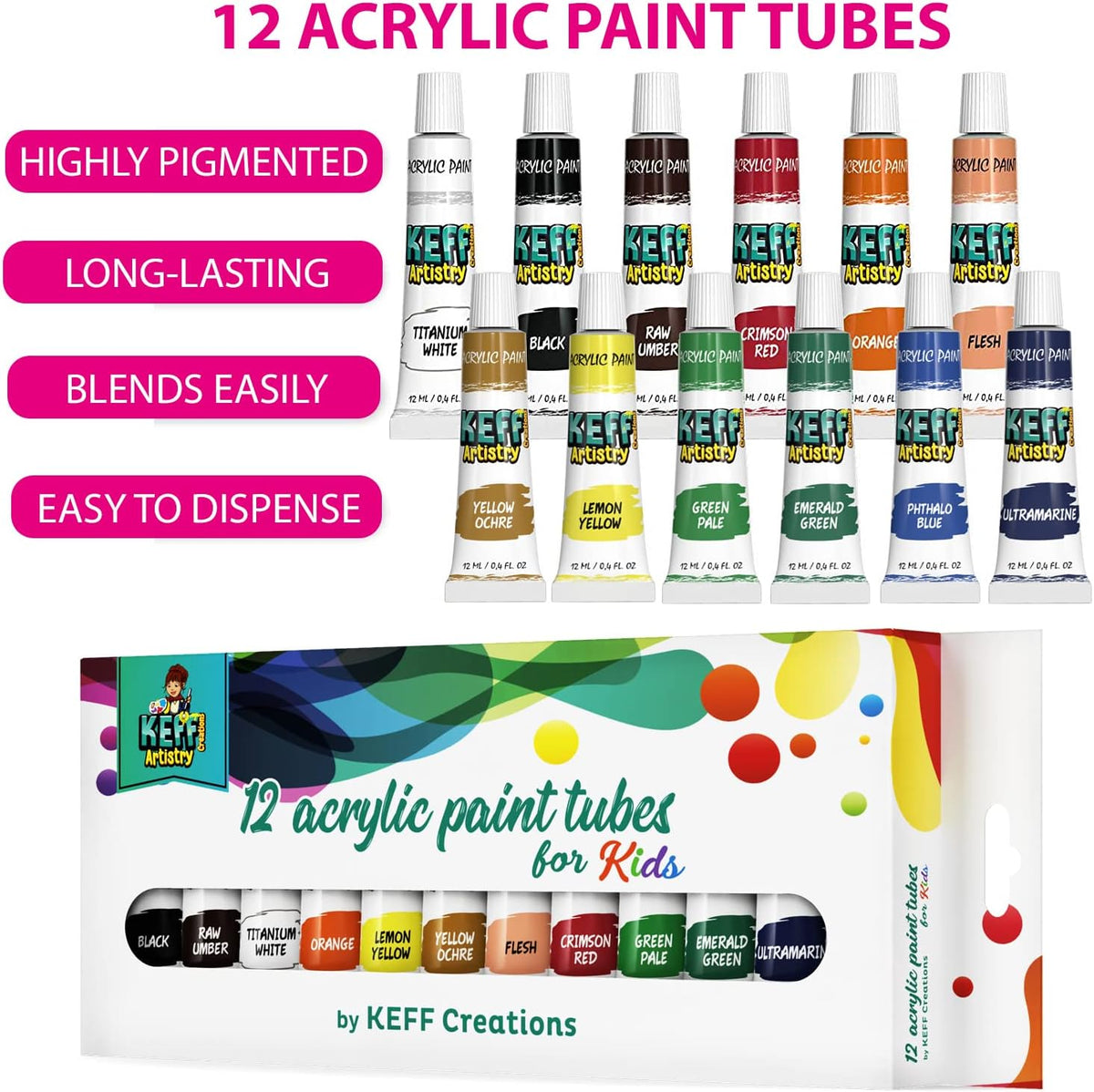 Keff Oil Paint Set for Adults and Kids - Oil Painting Art Kits Supplies with Oil Based Paints, Stretched Canvas, Table Easel, Brushes, Palette, Knives