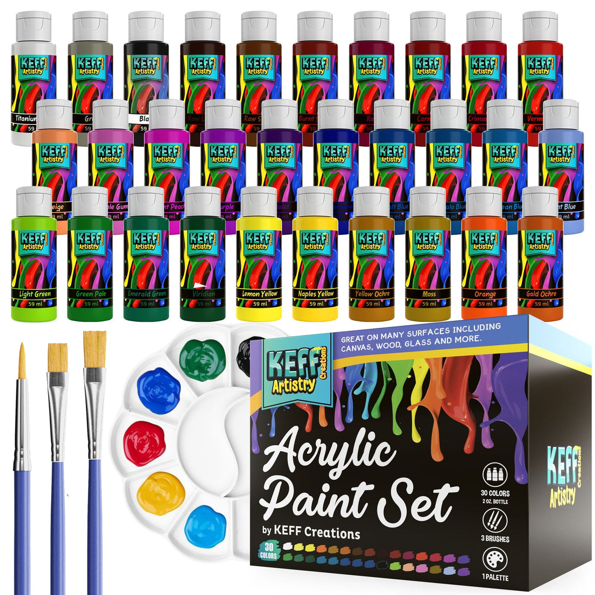 KEFF Kids Painting Set - Acrylic Paint Set for Kids, 32 Piece Non-Toxic  Painting Supplies, Art Supplies Kit with Pre Drawn Canvases, Wooden Easel