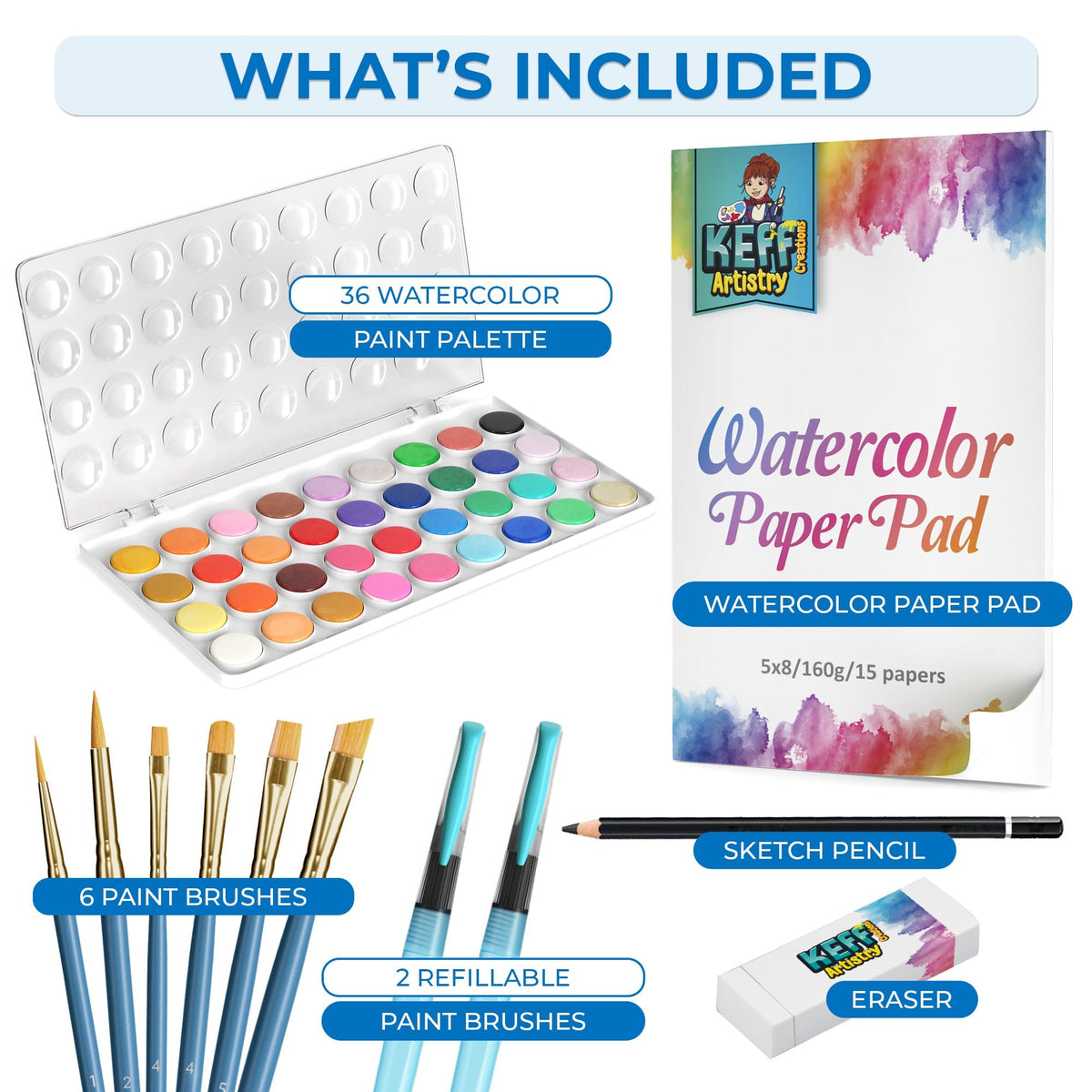 36 Watercolor Paint Set - Easy Blend Watercolors for Kids and