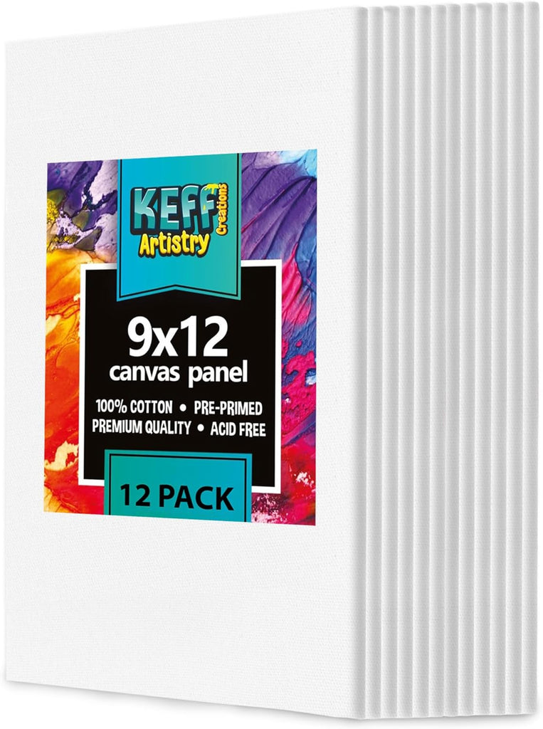 Canvases for Painting - 9x12 12 Pack Art Paint Canvas Panels Set Boards - 100% Cotton Primed Painting Supplies for Acrylic, Oil, Tempera & Watercolor Paint