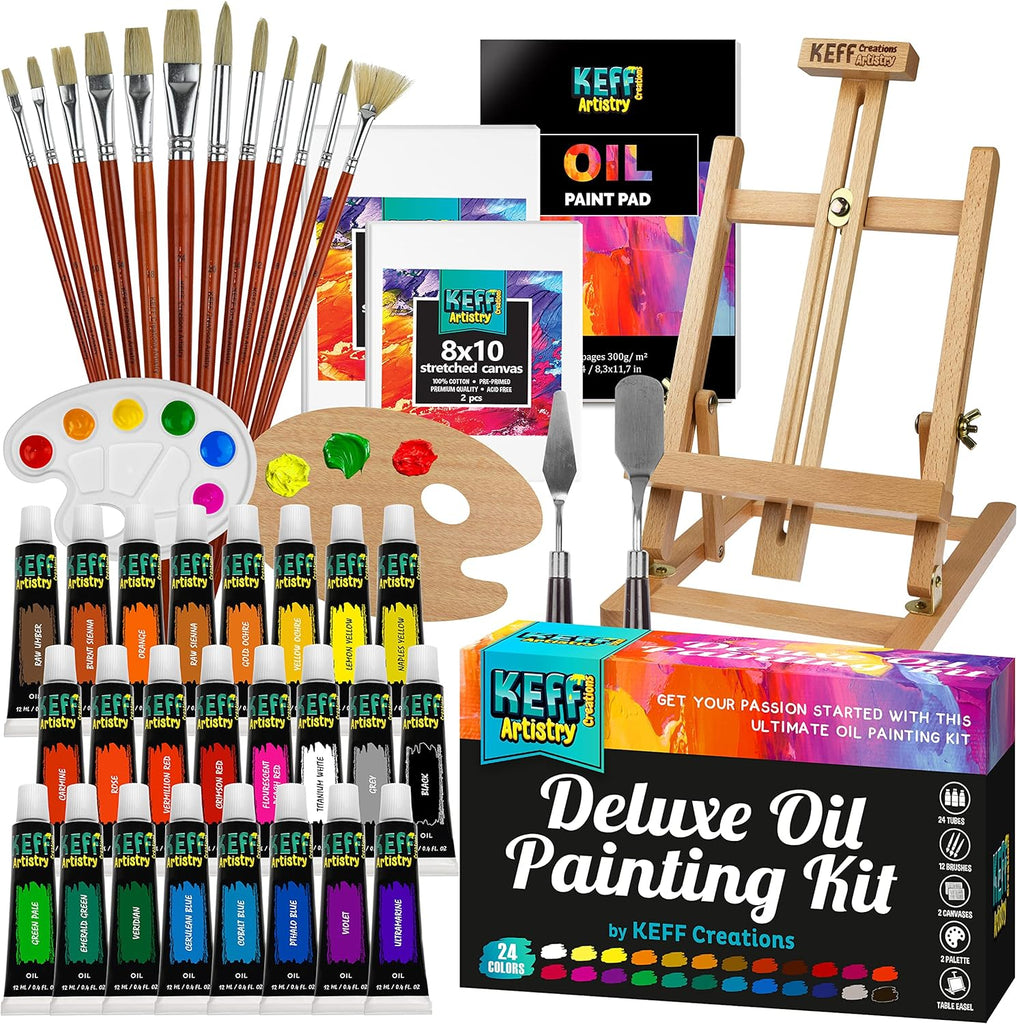  KEFF Acrylic Paint Set for Adults & Kids - 51Pcs Art Painting  Kit Supplies with 24 Acrylic Paints, Wooden Easel, Canvases, Palette, Paint  Knives, Water Basin & Bag