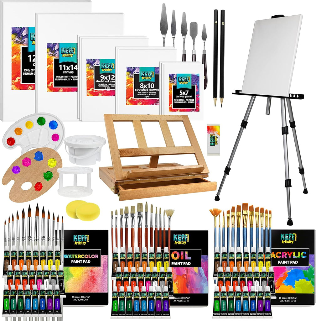 Large Deluxe Art Painting Supplies Set - 140-Piece Professional Paint –  KEFF Creations