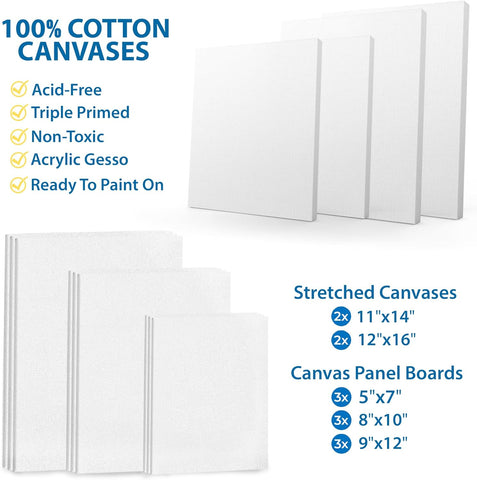 Canvas Panels 2 Pieces Primed Acid-Free 100% Cotton White Paint