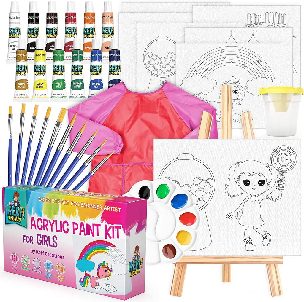 Kids Paint Set - Kids Paint with Toddler Art Supplies - 12 Washable Paint for Kids, 10 Paint Cups with Toddler Paint Brushes, Paint Palette, Complete