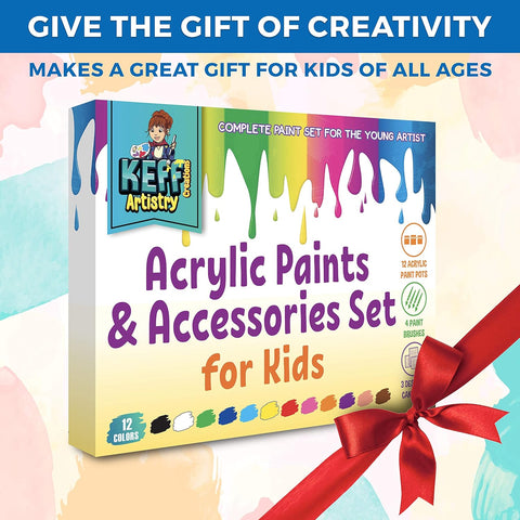 Acrylic Paint kit for Kids – 19 Piece Kids Acrylic Paint Set 12 nontoxic  Acrylic Paint pots, 3 pre-Designed canvases, 4 paintbrushes Ultimate Kids  Art