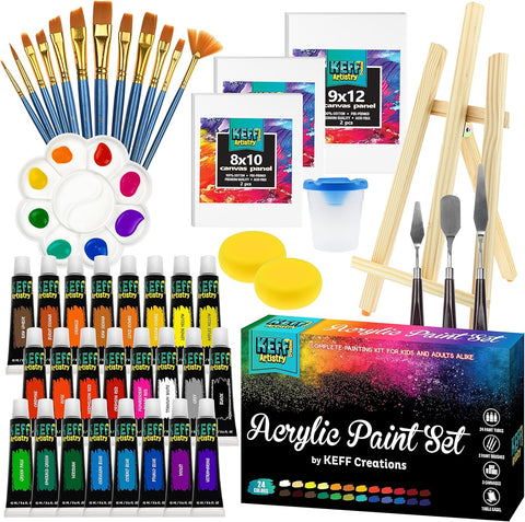 Acrylic Paint Set for Adults and Kids - Art Painting Supplies Kit with  Acrylic Tubes, Canvas Panels, Tabletop Easel & More for Professional and