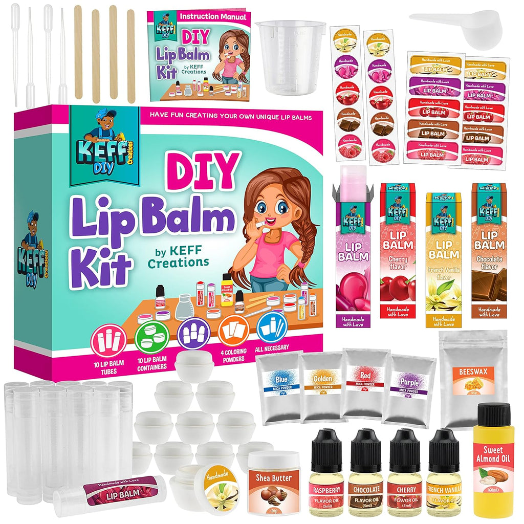 Lip Balm Kit – Make Your Own Lip Gloss for Kids, Girls & Teenagers - DIY Makeup Set Includes Beeswax, Shea Butter, Flavor Oils, Mica Color Powders & More