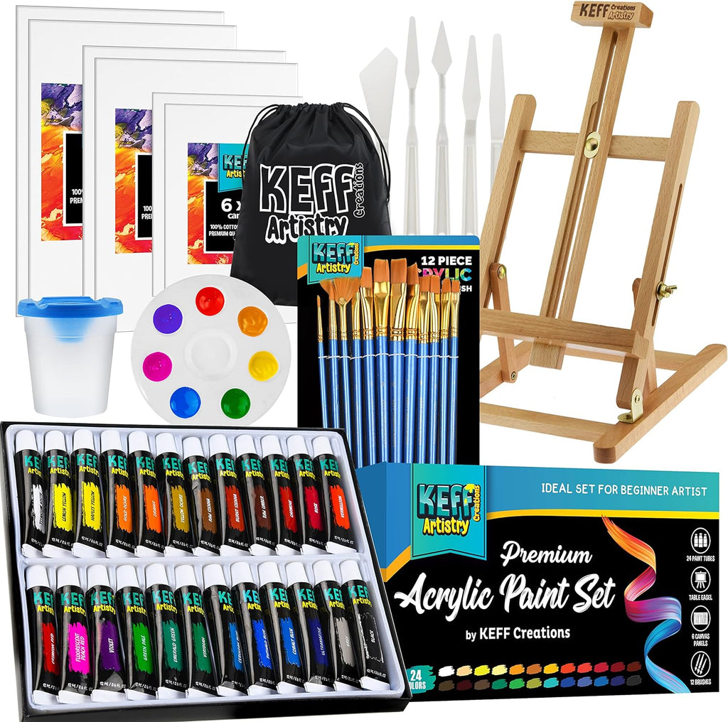 Acrylic Paint Set for Adults & Kids - 51Pcs Art Painting Kit Supplies –  KEFF Creations