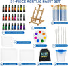 Acrylic Paint Set for Adults & Kids - 51Pcs Art Painting Kit Supplies with 24 Acrylic Paints, Wooden Easel, Canvases, Palette, Paint Knives, Water Basin & Bag