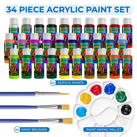  KEFF Kids Painting Set - Acrylic Paint Set for Kids, 32 Piece  Non-Toxic Painting Supplies, Art Supplies Kit with Pre Drawn Canvases,  Wooden Easel, Paint Brushes, Beginner Kids Paint Set 