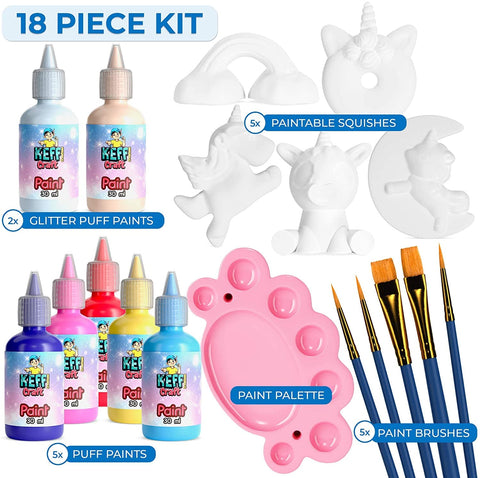 Keff Kids Painting Set for Girls - Acrylic Paint Set for Kids - Art Supplies Kit with Pre Drawn Canvases, Non Toxic Paints, Wooden Easel, Paint