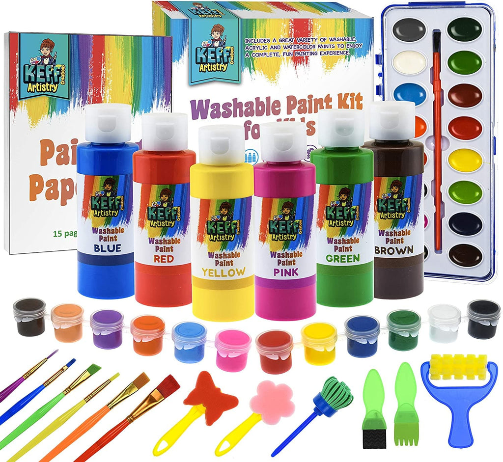 KEFF Acrylic Paint Set for Adults & Kids - 51Pcs Art Painting Kit Supplies  with 24 Acrylic Paints, Wooden Easel, Canvases, Palette, Paint Knives