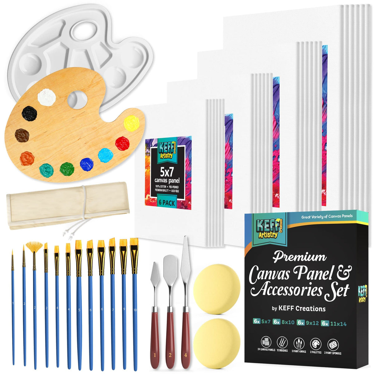 Pre-Primed Art Canvases Set with Painting Supplie Bundle – KEFF Creations