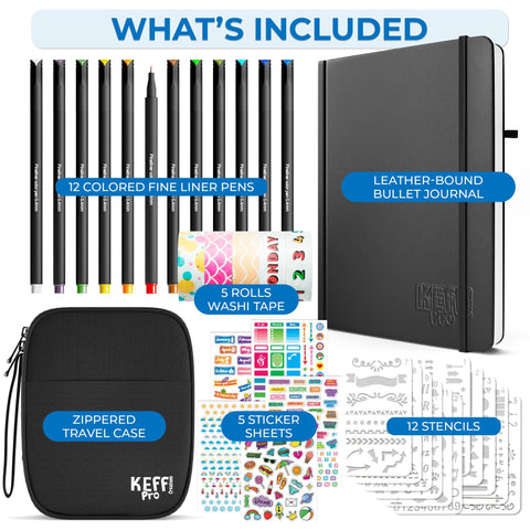 Ultimate Productivity Journal Supplies Kit - 31 Piece Set, Custom-Designed Supplies for Bullet Dotted Journals, Includes Stickers, Stencils, Washi