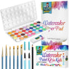 36 Watercolor Paint Palette with Paper Pad and Brushes